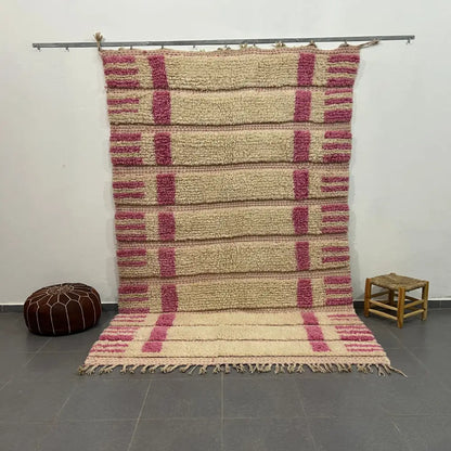 Decorbites™ moroccan handmade azilal rug 3m x 2m in cream and dusty rose natural wool with hand-knotted texture