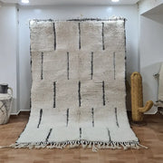 Decorbites™ moroccan handmade beni ouarain rug 2.5m x 1.5m with cream color and bold black vertical stripes