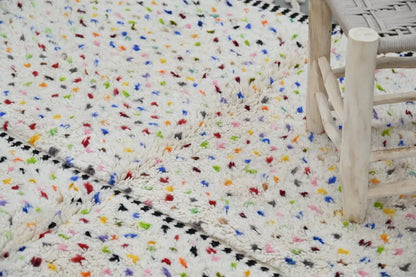 Decorbites™ moroccan handmade traditional azilal rug with colorful speckles on fluffy white and black border 257 x 160 cm
