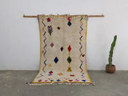Beige DecorBites™ moroccan handmade traditional azilal rug with colorful geometric patterns and fringed edges 260 x 148 cm