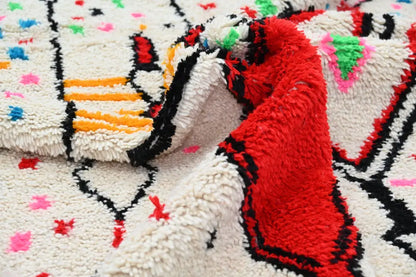 DecorBites™ moroccan handmade traditional azilal rug with cream base and bold geometric patterns in multiple colors