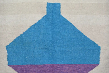 Decorbites™ moroccan handmade traditional azilal rug 307 x 196 cm with vibrant blue and purple geometric vase tapestry
