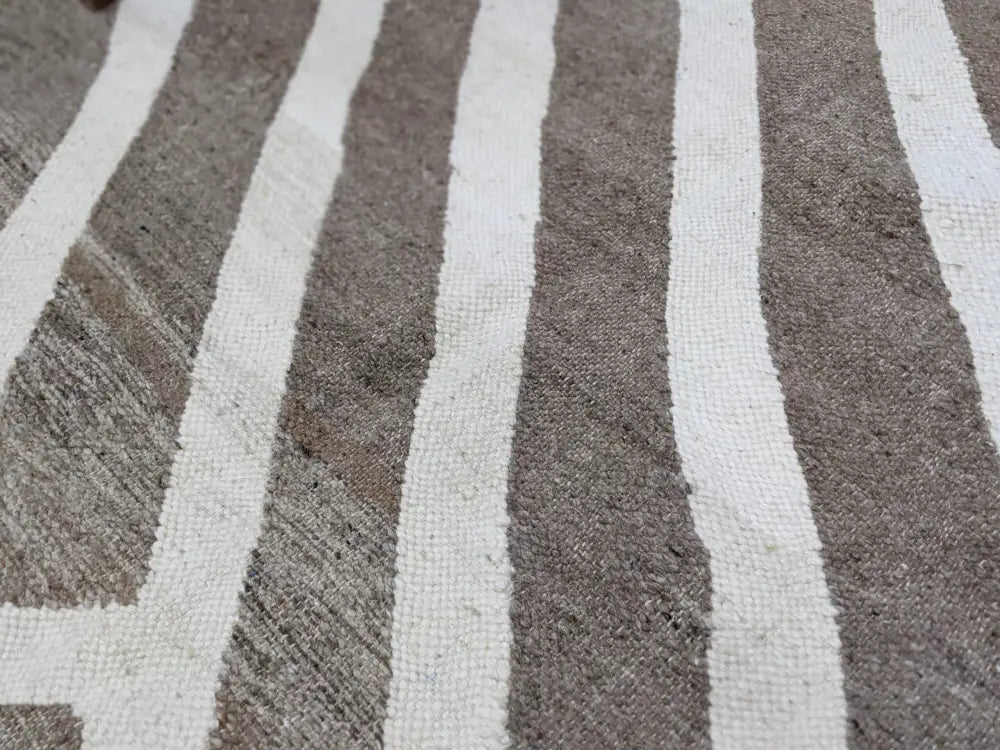DecorBites moroccan handmade traditional azilal rug with textured wide gray and off-white stripes 309 x 200 cm