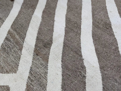 DecorBites moroccan handmade traditional azilal rug with textured wide gray and off-white stripes 309 x 200 cm