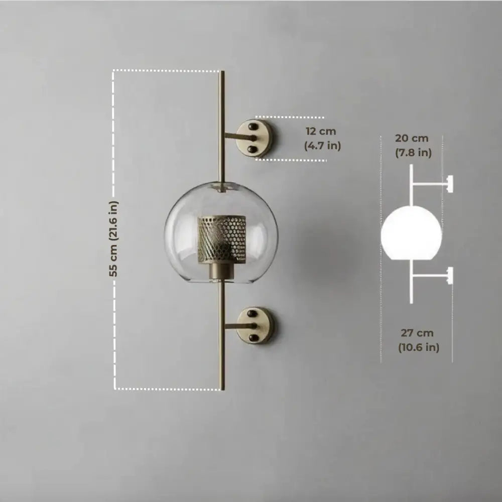 Decorbites™ moroccan modern bathroom wall sconce with brass finish clear glass globe and textured metal shade