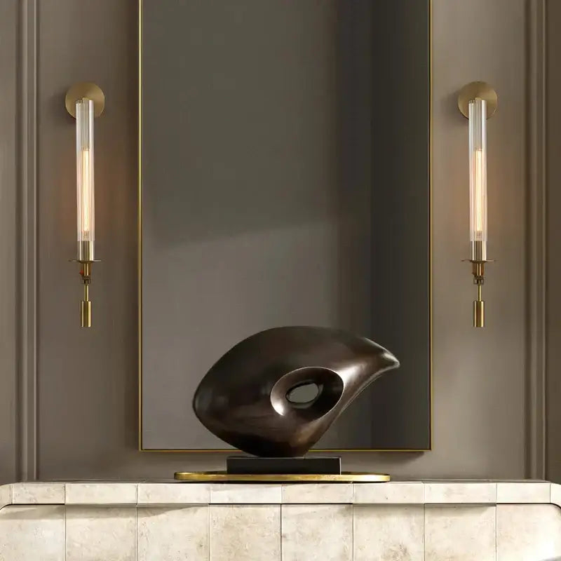 Dark bronze abstract decorbites™ moroccan wall sconce with smooth glossy finish and central circular opening for modern gold wall decor