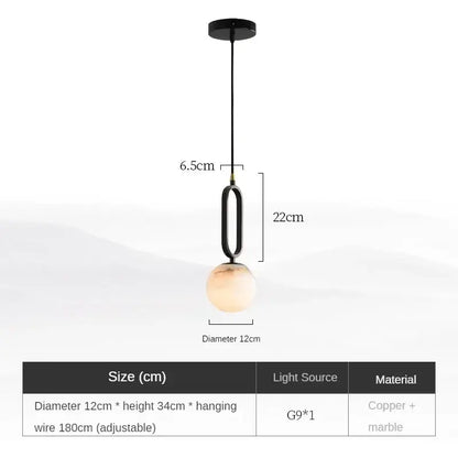 Decorbites™ moroccan white marble hanging lamp pendant light with natural marble amber globe and black copper frame for led bulb