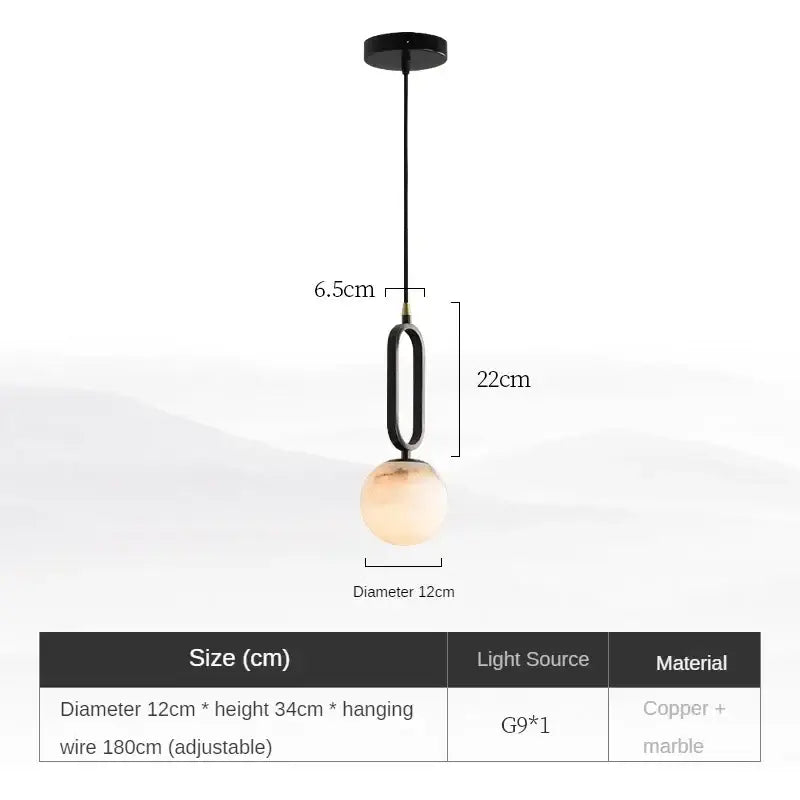 Decorbites™ moroccan white marble hanging lamp pendant light with natural marble amber globe and black copper frame for led bulb