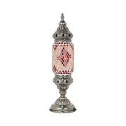 Decorbites™ mosaic glass night light with red and white geometric patterns and nickel finish metalwork for bedroom use