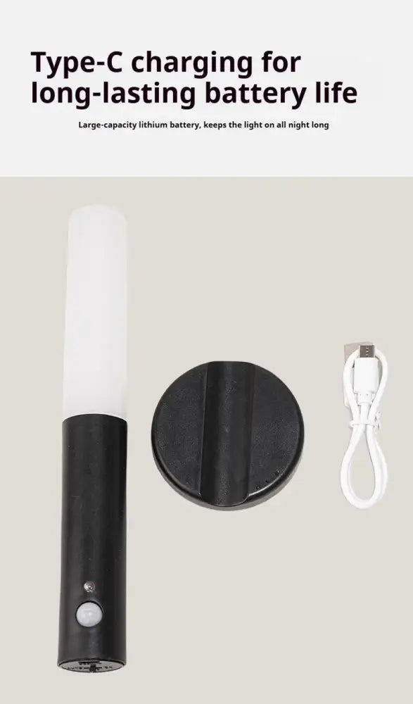 Decorbites™ black rechargeable led night light with motion sensor battery operated and charging cable included