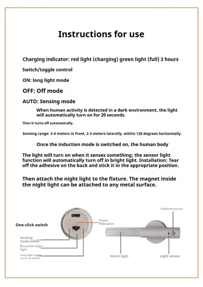 Instructions for the decorbites motion sensor battery operated black wall lamp night light with motion sensor features
