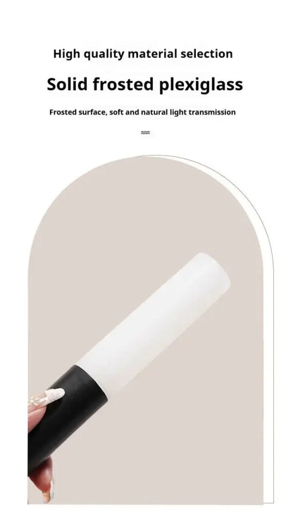 Frosted plexiglass tube detail of decorbites™ black motion sensor battery operated wall lamp