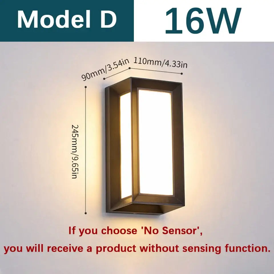 Modern rectangular outdoor wall light by DecorBites with dark bronze frame warm white led motion sensor illumination