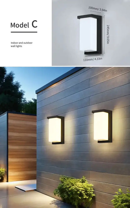 Modern rectangular black metal wall light with frosted glass diffuser and motion sensor for outdoor wall use by DecorBites