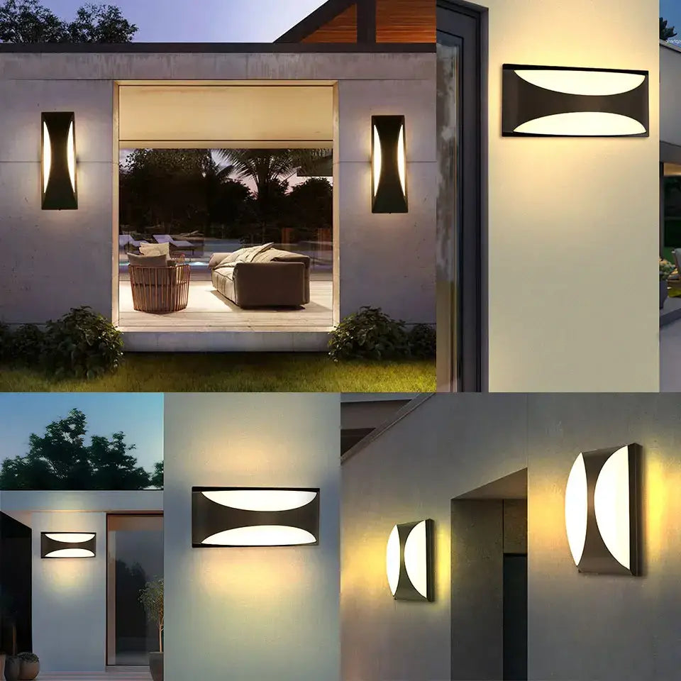 Modern black rectangular DecorBites motion sensor outdoor wall light with sleek curved illuminated panel waterproof design