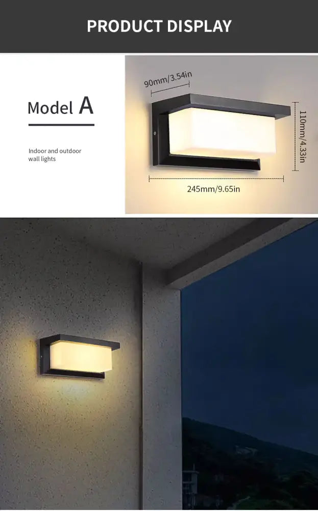 Modern black-framed rectangular decorbites motion sensor outdoor wall light with warm white illuminated panel