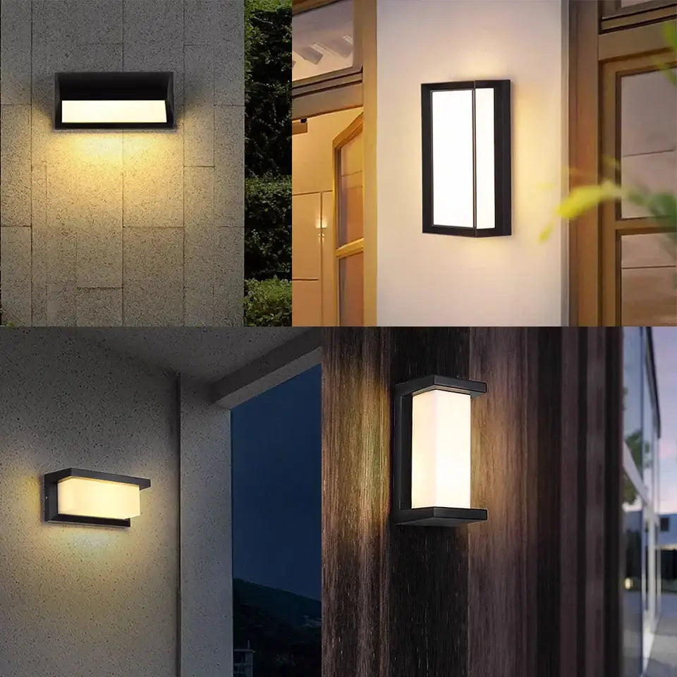 Decorbites™ black rectangular outdoor wall light with frosted glass panels and warm white motion sensor illumination