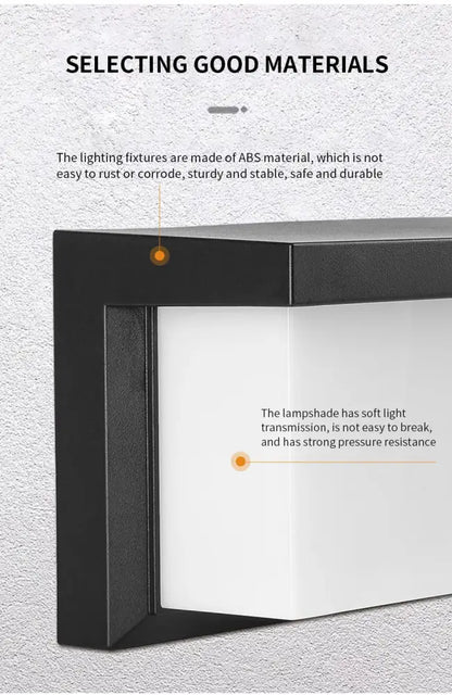 DecorBites™ black outdoor wall light fixture with white abs lampshade and motion sensor for modern exterior lighting
