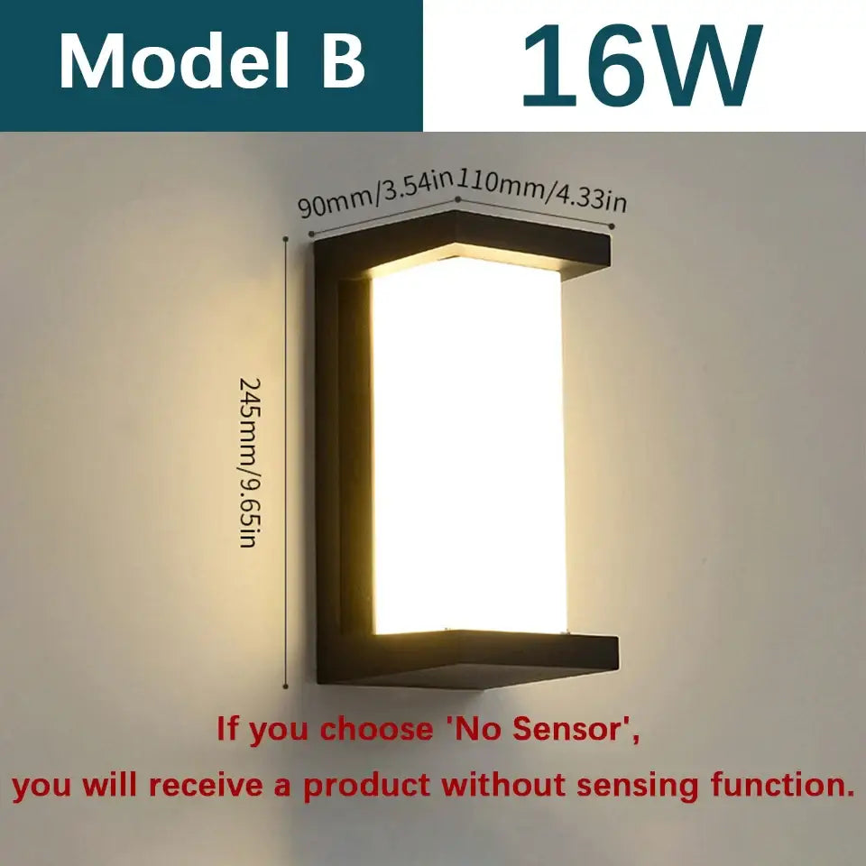 Black-framed rectangular decorbites motion sensor outdoor wall light with 16w led waterproof modern wall light