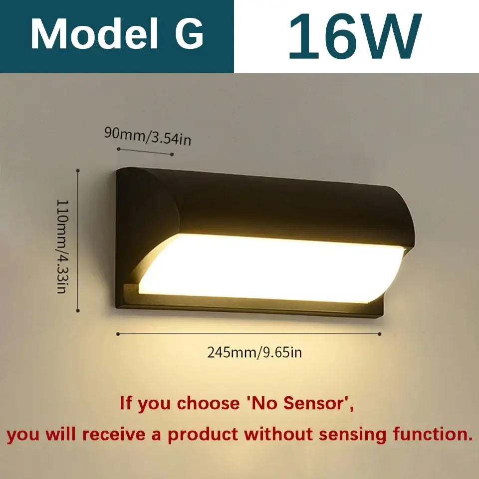 Black DecorBites™ motion sensor outdoor wall light with modern curved design and 16w led illumination