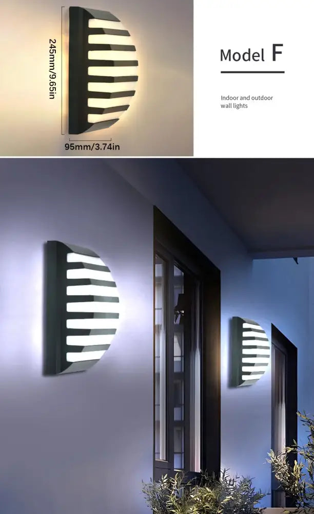 Decorbites motion sensor outdoor wall light with sleek black semi-circular design emits soft white illumination
