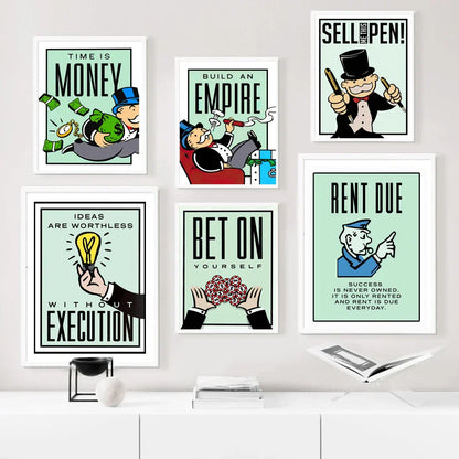 Motivational Monopoly Millionaire Cartoon Canvas Wall Art - Posters