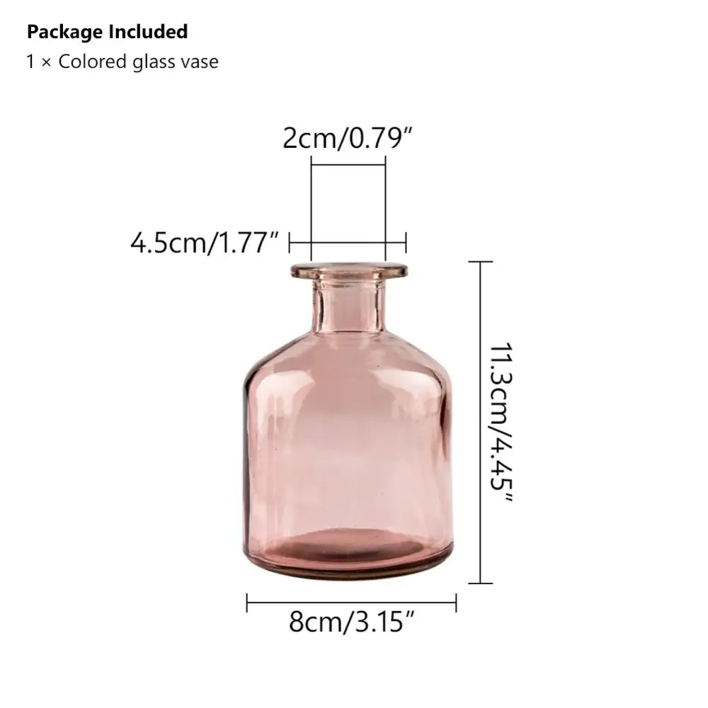 DecorBites™ multicolor European glass vase translucent pink glass vase with short neck and 2cm opening flower pot