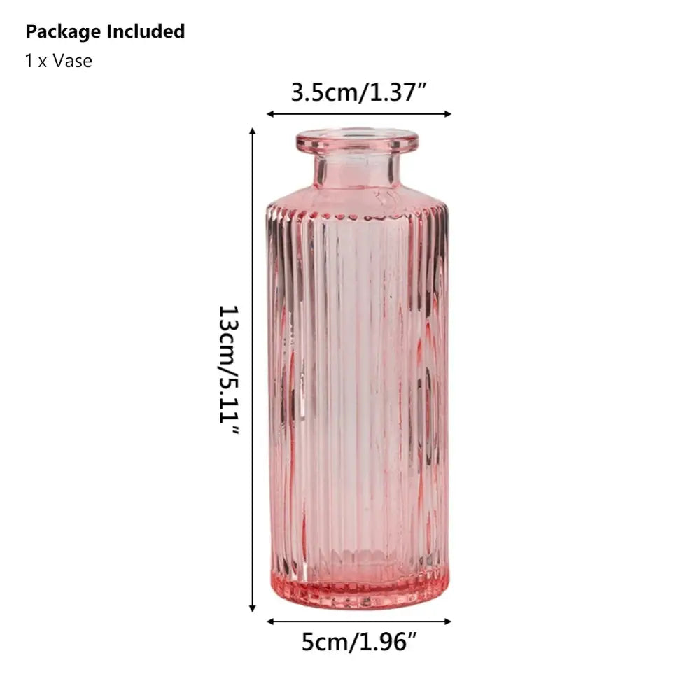 Decorbites™ slender translucent pink glass vase with vertical ridges opening 2cm ideal flower pot and home gift