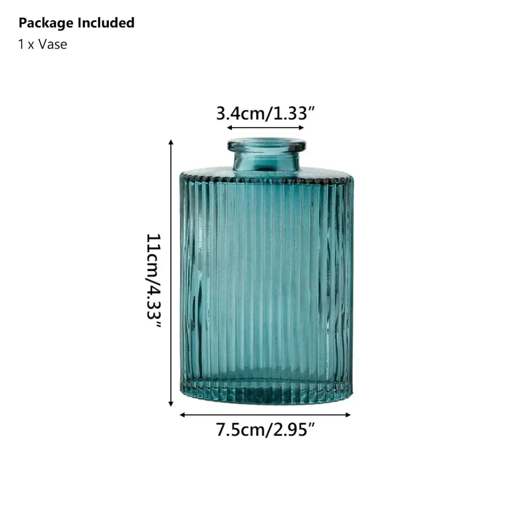 DecorBites™ multicolor teal glass vase with vertical ribbed texture and 2cm opening ideal as flower pot or decoration