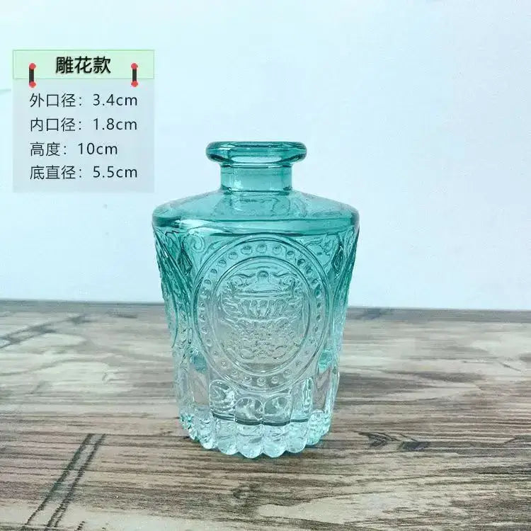 Decorbites™ multicolor translucent teal glass vase with embossed floral patterns and 2cm opening flower pot design