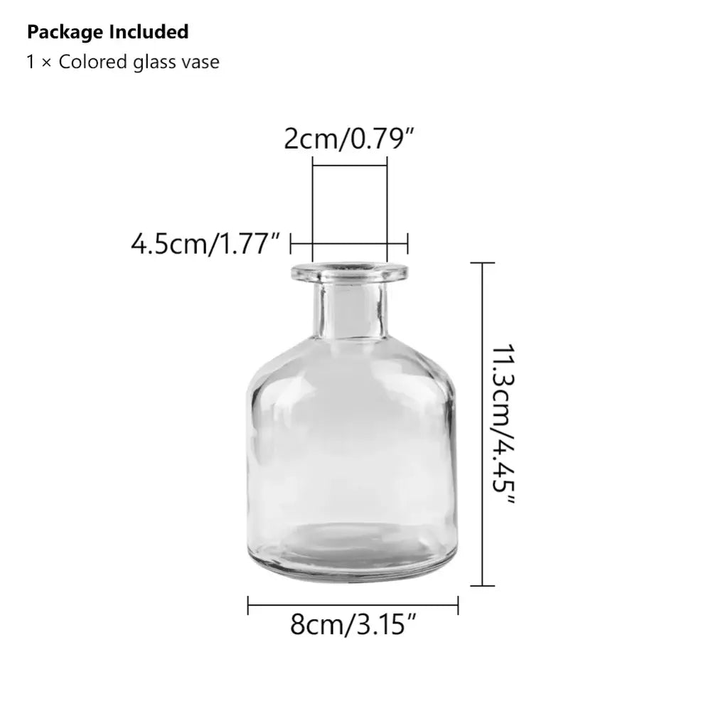 Clear glass vase with rounded body and short neck opening 2cm for use as a flower pot by decorbites multicolor