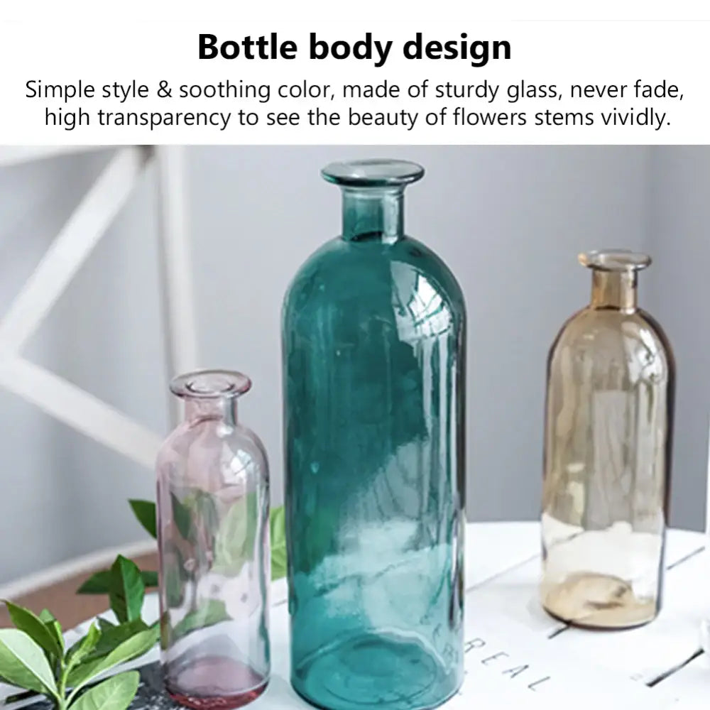 DecorBites teal glass vase with sturdy transparent body opening 2cm perfect as flower pot or home gift decoration