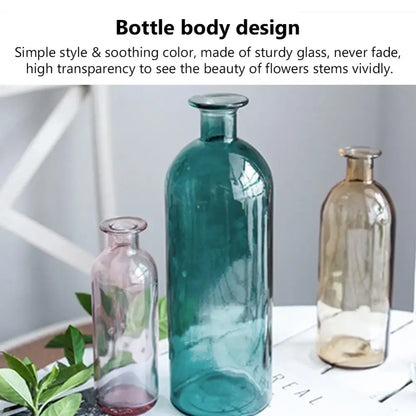 DecorBites teal glass vase with sturdy transparent body opening 2cm perfect as flower pot or home gift decoration