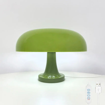 A sleek olive-green mushroom table lamp with glossy finish and usb plug for minimalist modern bedroom decor