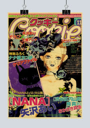 Vibrant nana anime kraft poster featuring a blonde anime girl with dark makeup and black rose floral headdress on purple background