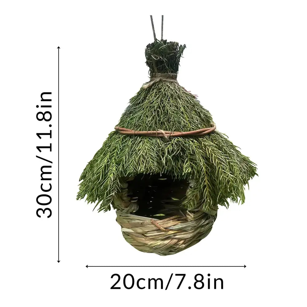 DecorBites natural grass bird cage in green with handwoven design and rustic twine ties for outdoor decor