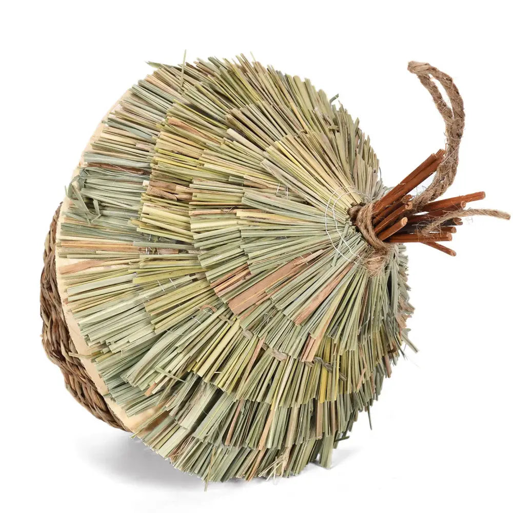 DecorBites™ natural grass bird nest cage with woven wicker base and straw for outdoor decor use