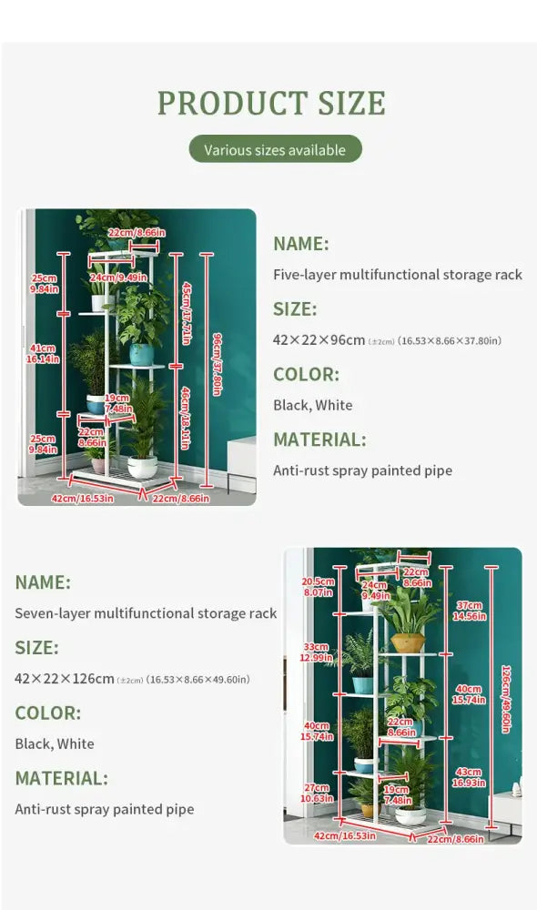 Black and white five-layer multifunctional natural iron plant stand made of anti-rust spray painted pipe iron plant stand