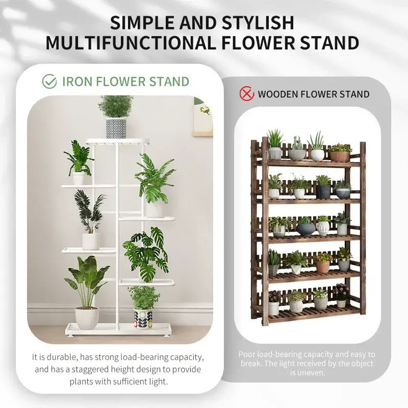 White iron plant stand with staggered height design natural iron plant stand holder by DecorBites™