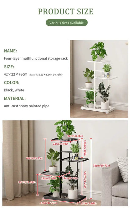 White four-layer multifunctional DecorBites natural iron plant stand made of anti-rust spray painted iron pipe
