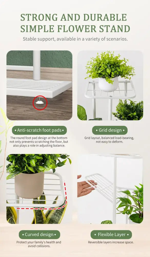 White natural iron plant stand with grid design and curved edges by DecorBites™ for indoor flower display