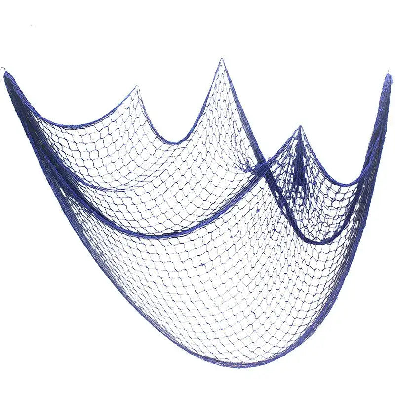 DecorBites™ dark blue hexagonal mesh fishing net decoration with frayed edge for nautical theme wall decor