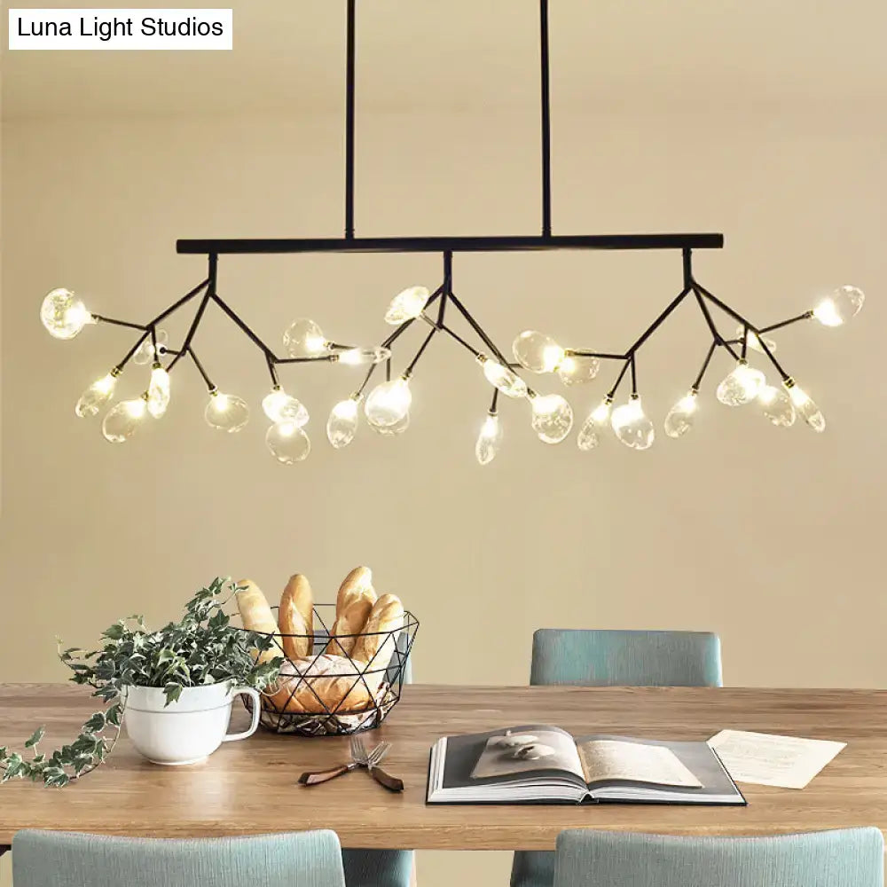 Decorbites™ nordic black metal ceiling light with 27 tree branch glass pendant arms and clear globe bulbs for dining room