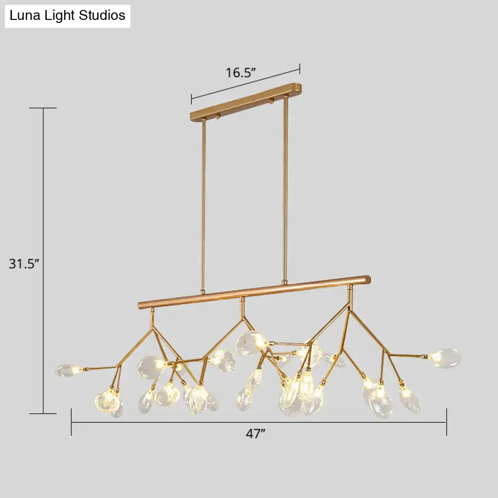 Gold-toned DecorBites™ nordic 27-light tree branch glass pendant lamp with clear crystal droplets ceiling light for dining room