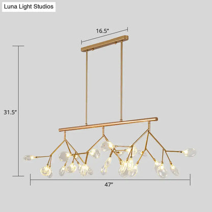 Gold-toned DecorBites™ nordic 27-light tree branch glass pendant lamp with clear crystal droplets ceiling light for dining room