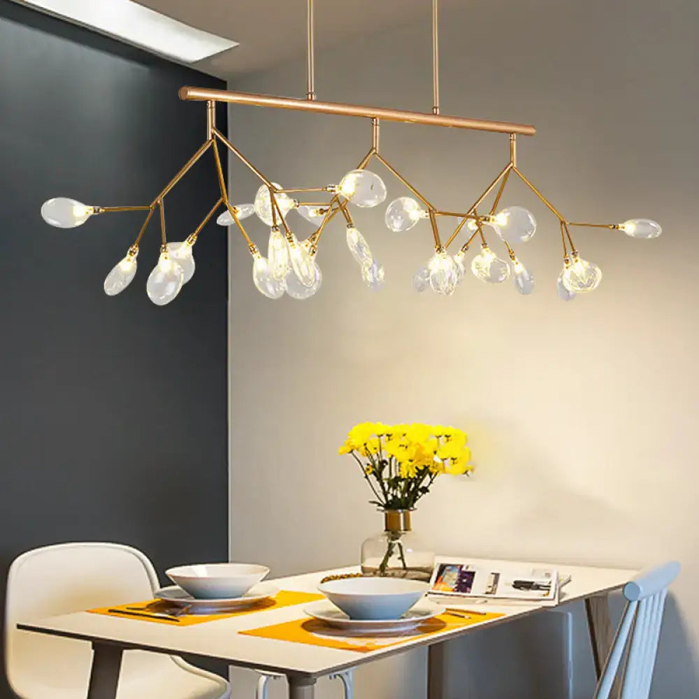 Gold-toned decorbites nordic 27-light tree branch glass pendant ceiling light with clear teardrop bulbs for dining room