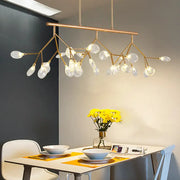 Gold-toned decorbites nordic 27-light tree branch glass pendant ceiling light with clear teardrop bulbs for dining room