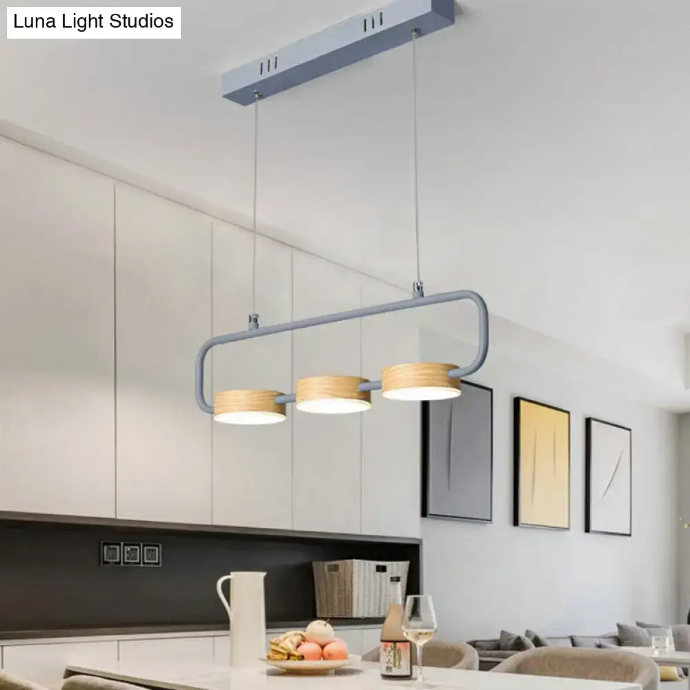 Decorbites™ nordic 3-light hanging pendant with gray metal frame and wooden shades for modern kitchen island touch