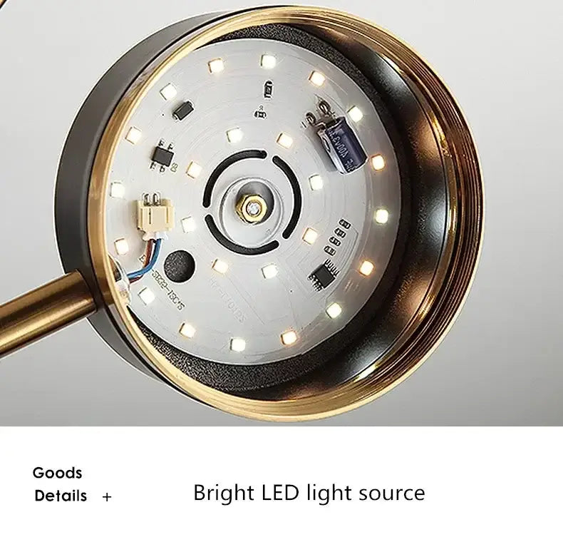 Back side of a circular brass-finished nordic black gold pendant light with bright white leds for living room decor