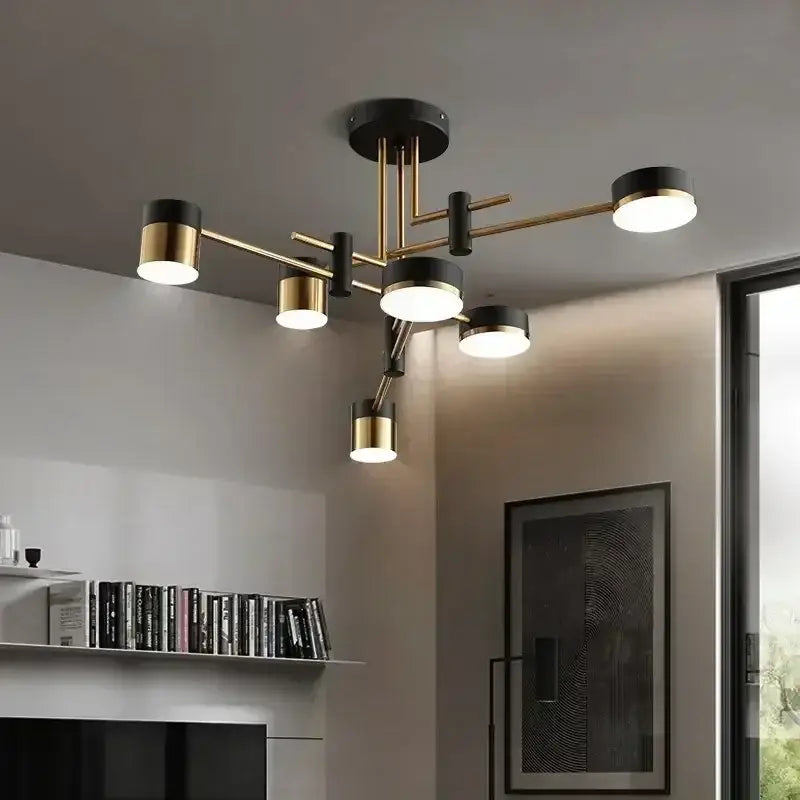 Modern black and brass nordic black gold pendant light with cylindrical shades ideal for living room decor